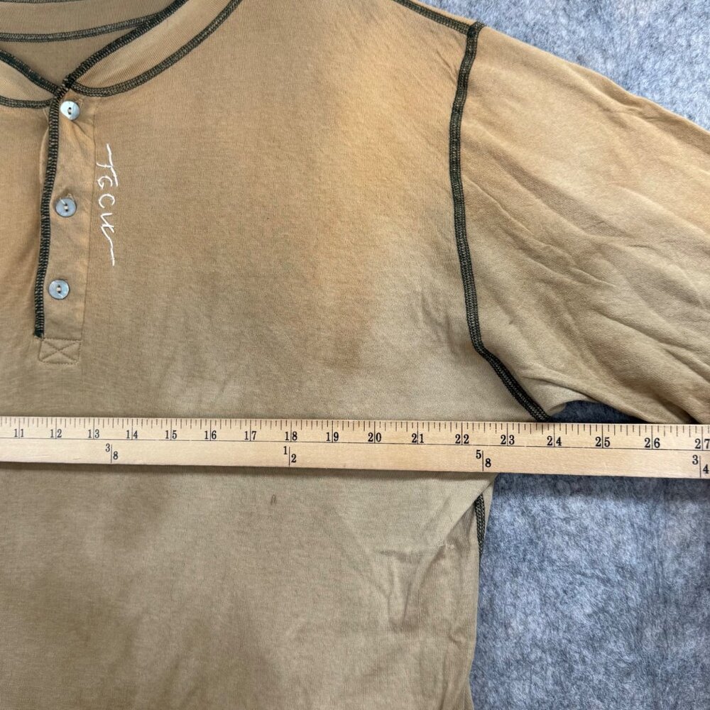 The Great China Wall Henley Shirt Sz XXL Long Sleeve Tan Embroidered - Picture 7 of 9